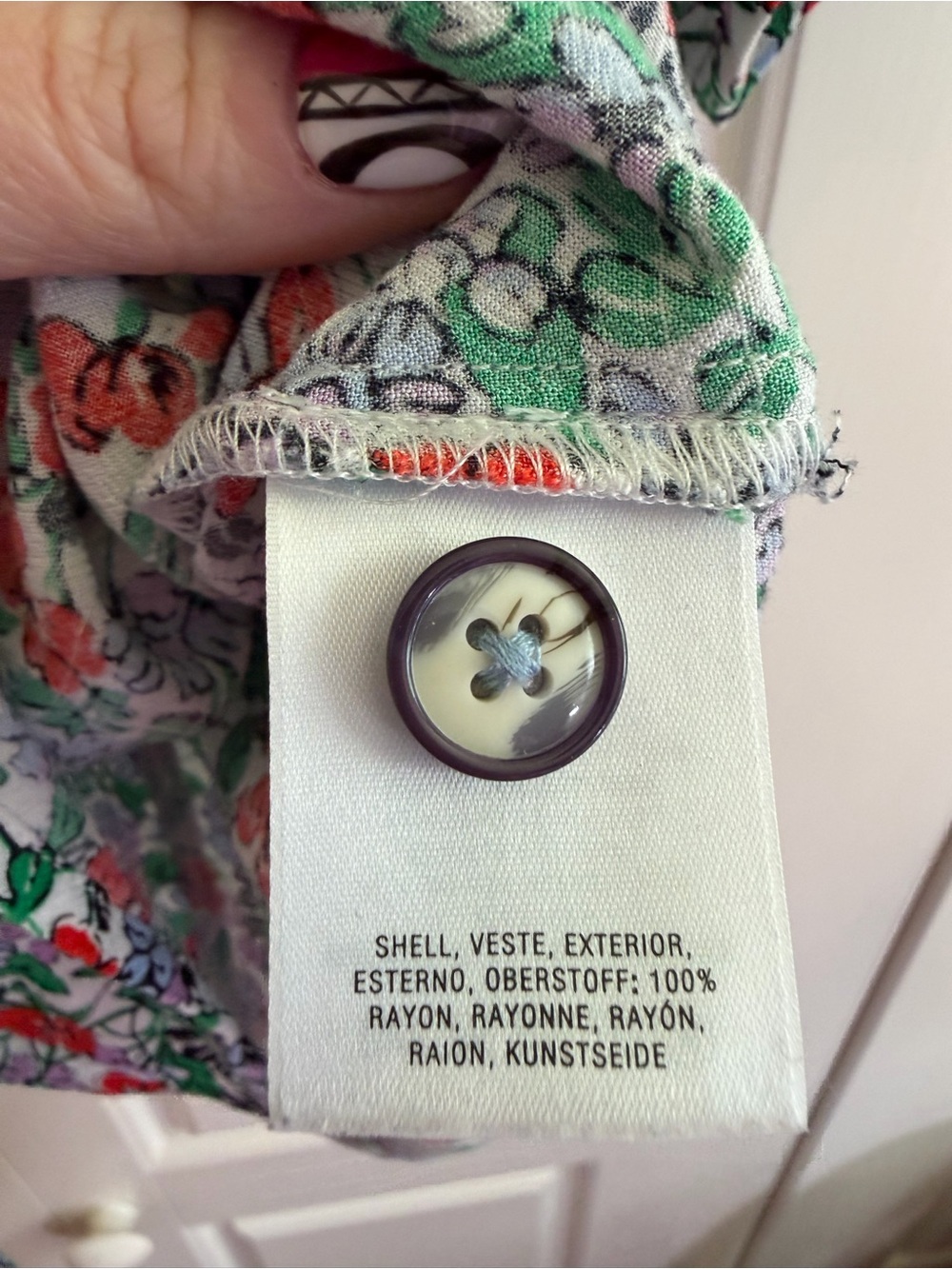 Maeve Floral Button-Front Short Sleeve Top - Red & Green Floral - Picture 3 of 4